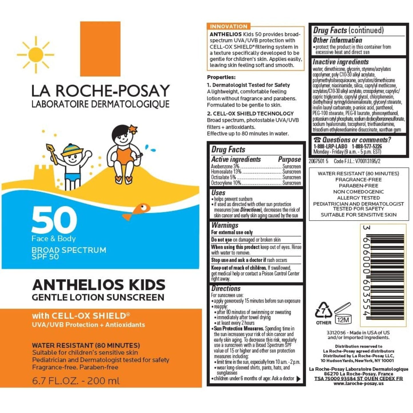 La Roche-Posay Kids Sunscreen SPF 50 – Cell-Ox Shield Protection with Senna Alata for Skin Wellness