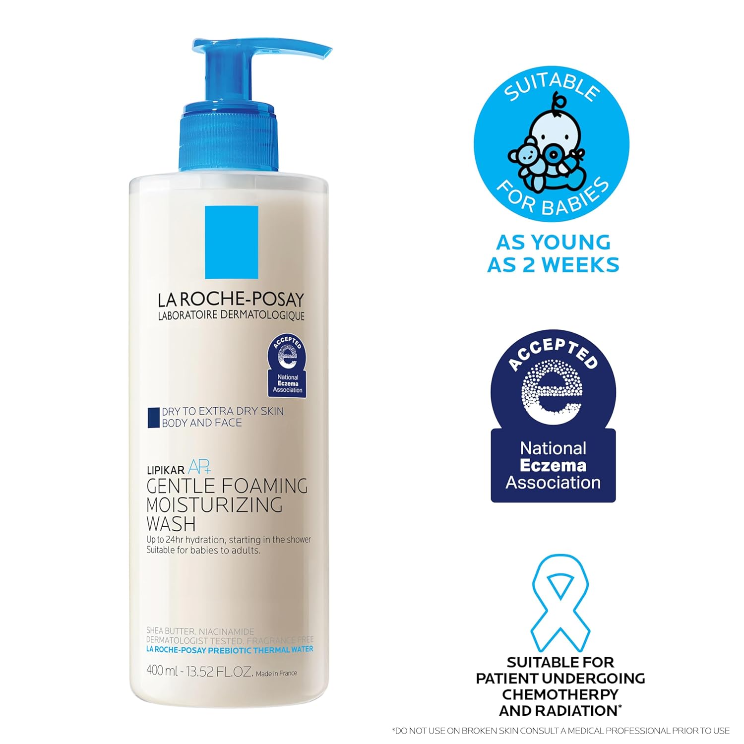 La Roche-Posay Lipikar AP+ Non-Irritating Gentle Cleanser – Dermatologist-Tested Eczema Body Wash