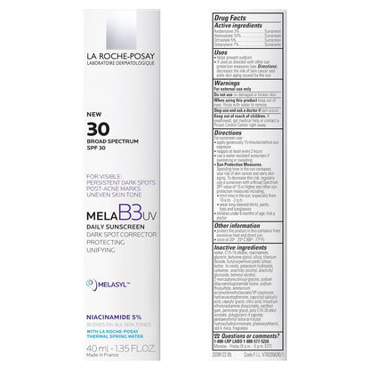 La Roche-Posay Mela B3 UV Daily Sunscreen – Safe Sunscreen for All Skin Tones, Dermatologist-Recommended Formula