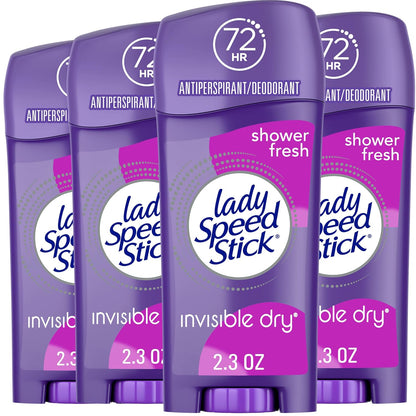 Lady Speed Stick Invisible Dry Antiperspirant – Clean Vanity Staple for Uncluttered Bathroom Counters, 2.3 oz (4 Pack)