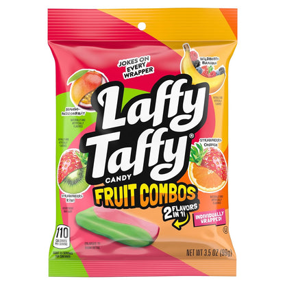 Laffy Taffy Fruit Combos Kids Chewy Candy, Strawberry-Orange and Wildberry-Banana Assorted Flavors for Lunchboxes