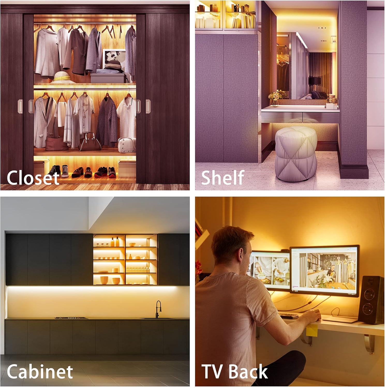 LAFULIT Under Cabinet Lighting Kit – Flameless Night Light Alternative, Cool-to-Touch LED Strip for Kitchens, Closets, and Bedrooms