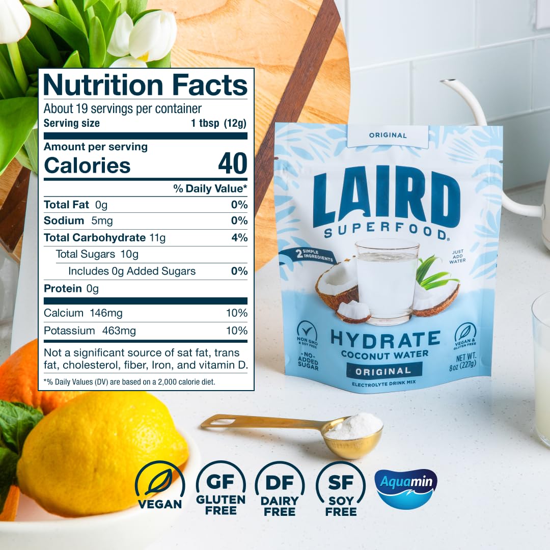 Laird Superfood HYDRATE Desk-Side Coconut Water Powder for All-Day Focus and Office Hydration