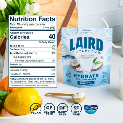Laird Superfood HYDRATE Desk-Side Coconut Water Powder for All-Day Focus and Office Hydration