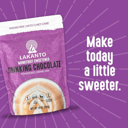 Lakanto Sugar Free Drinking Chocolate - Single-Ingredient Lifestyle Cocoa for Clutter-Free Pantries, Monk Fruit Sweetened, 10 oz Pouch