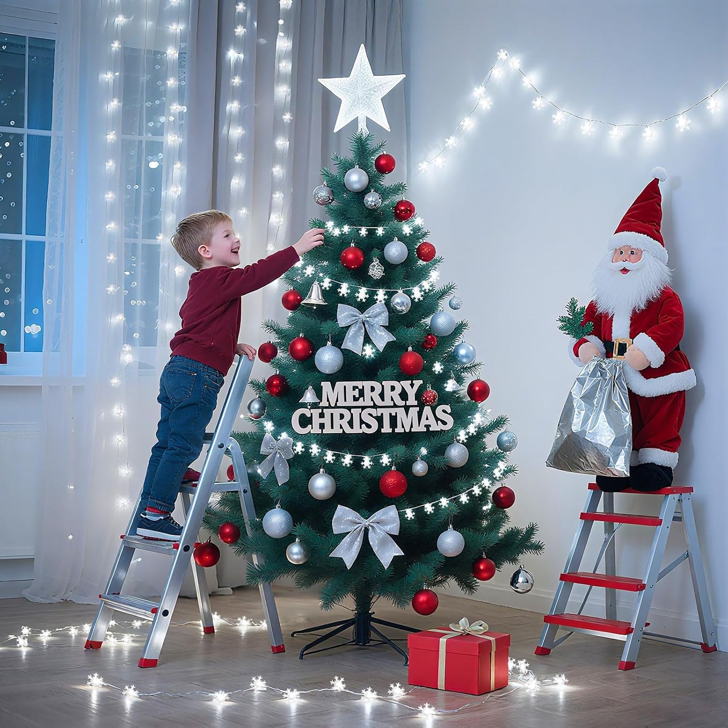Lakumu Snowflake LED String Lights 20FT Flameless Battery Operated Safe Alternative to Candles for Bedroom Nightstand