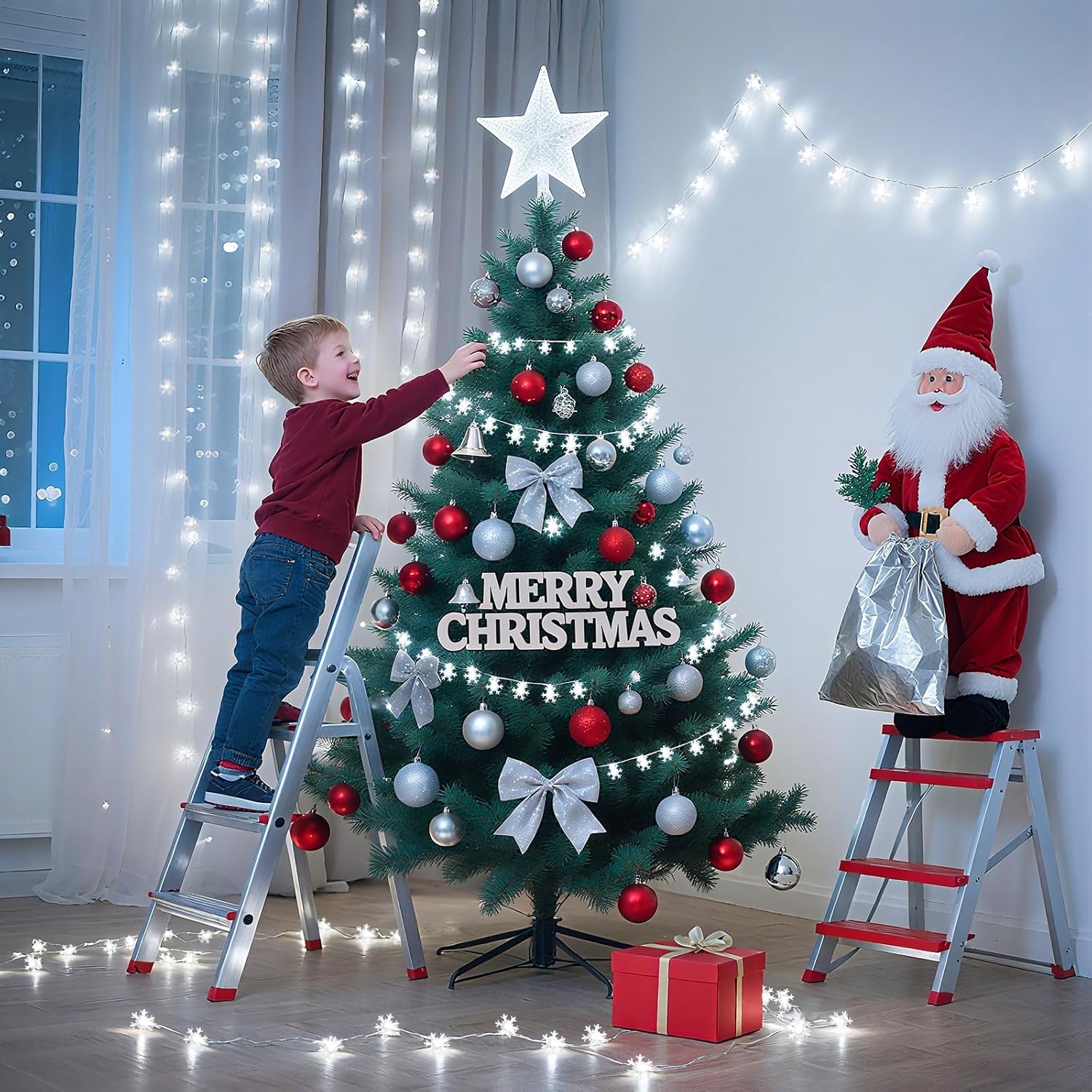 Lakumu Snowflake LED String Lights 20FT Flameless Battery Operated Safe Alternative to Candles for Bedroom Nightstand