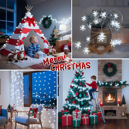 Lakumu Snowflake LED String Lights 20FT Flameless Battery Operated Safe Alternative to Candles for Bedroom Nightstand