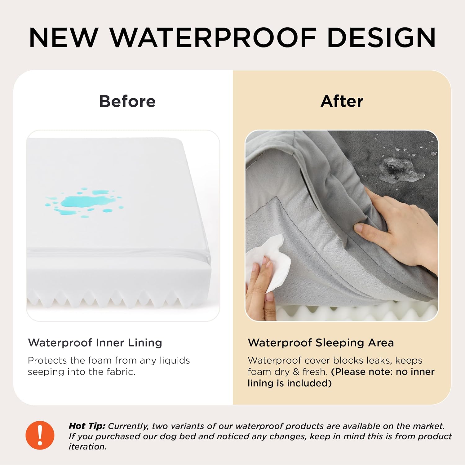 laminated waterproof inner lining under a removable, machine-washable flannel cover