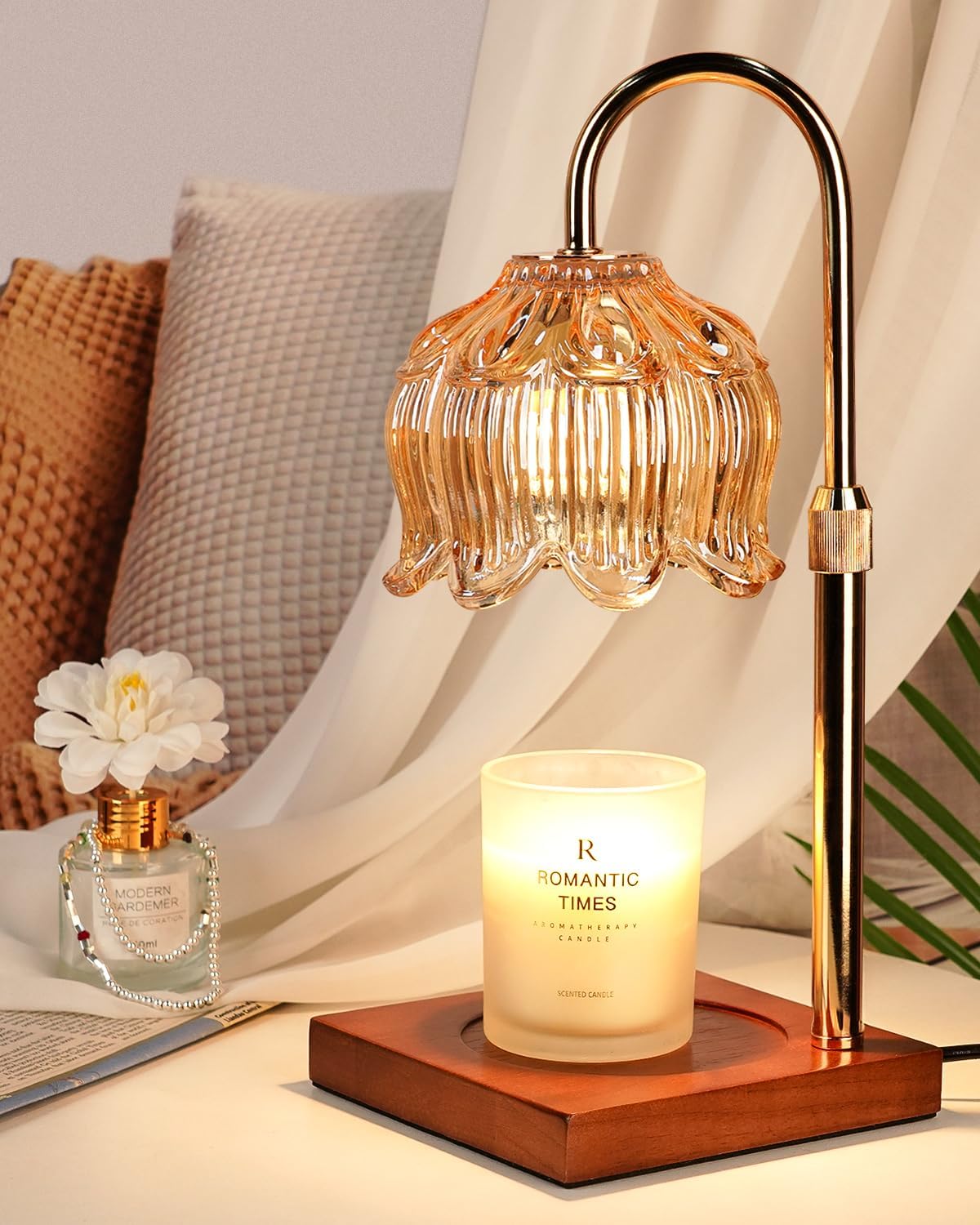 LampDepot Lotus Candle Warmer Lamp – Designer Accent Lighting for Living Room and Bedroom Shelves, 13 Color Finishes with Marble Base Option