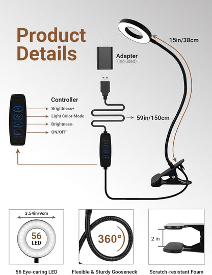 LampDepot Sleek Clip-On LED Lamp for Uncluttered Desks – Neutral Finish Adjustable Task Light for Intentional Spaces