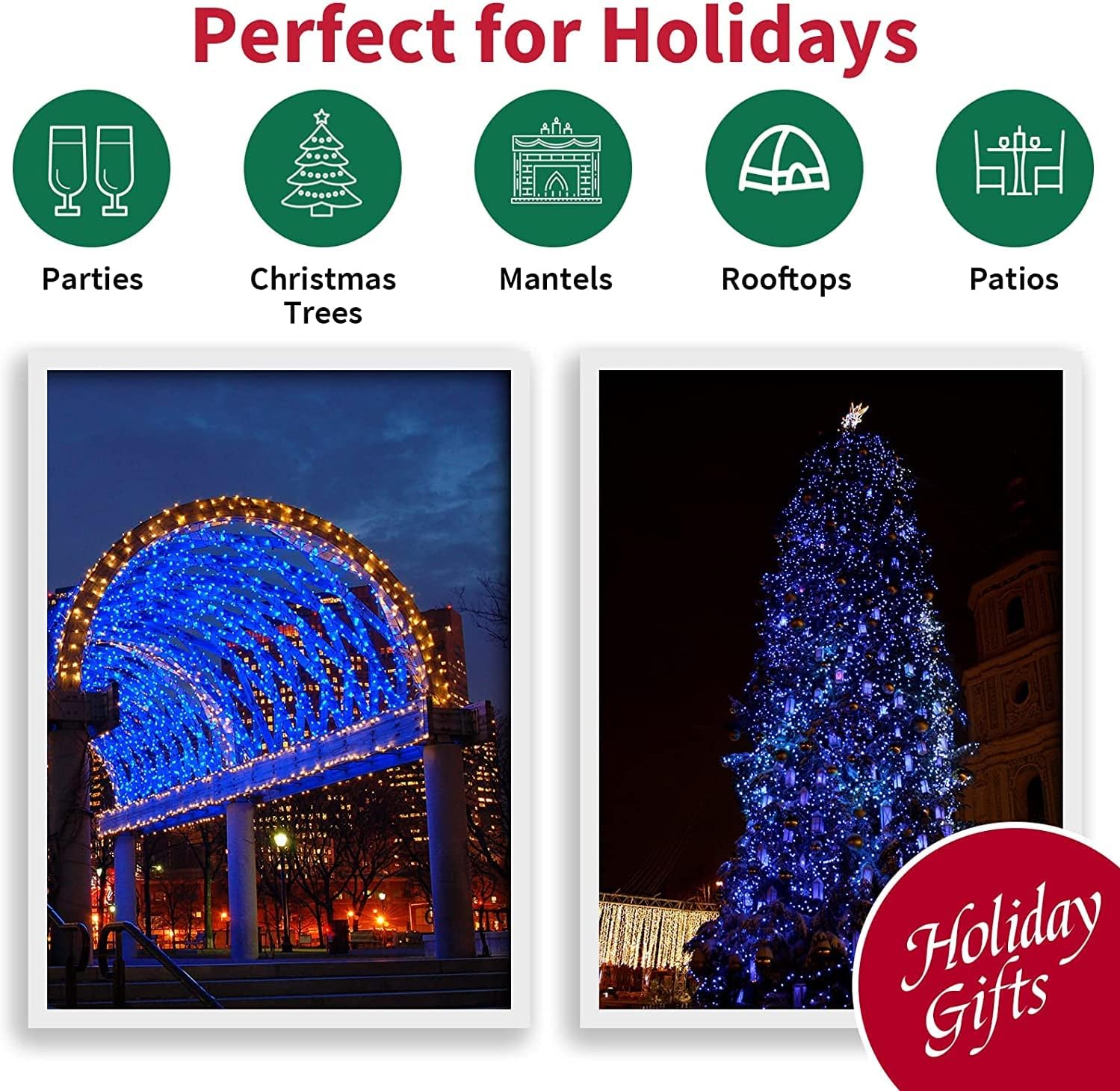 LAMPHOME 19.6ft Mini Blue Christmas Lights – Warm Ambiance Accent for Bookshelves, Mantels, and Indoor Holiday Styling