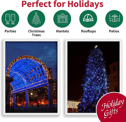 LAMPHOME 19.6ft Mini Blue Christmas Lights – Warm Ambiance Accent for Bookshelves, Mantels, and Indoor Holiday Styling