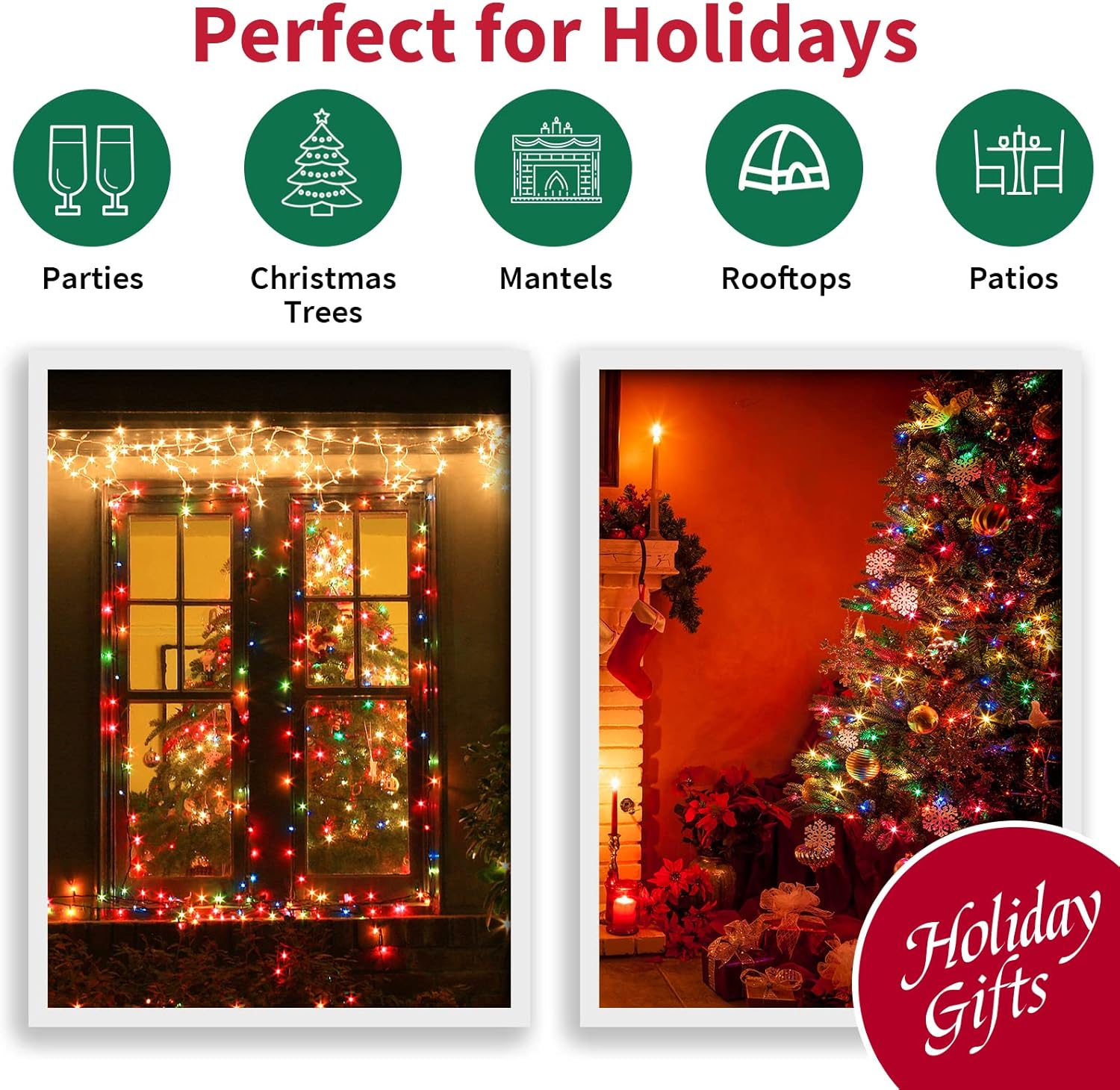 LAMPHOME UL Listed LED String Lights Flameless Cool-Touch Design Safe Around Kids and Pets 21.6FT