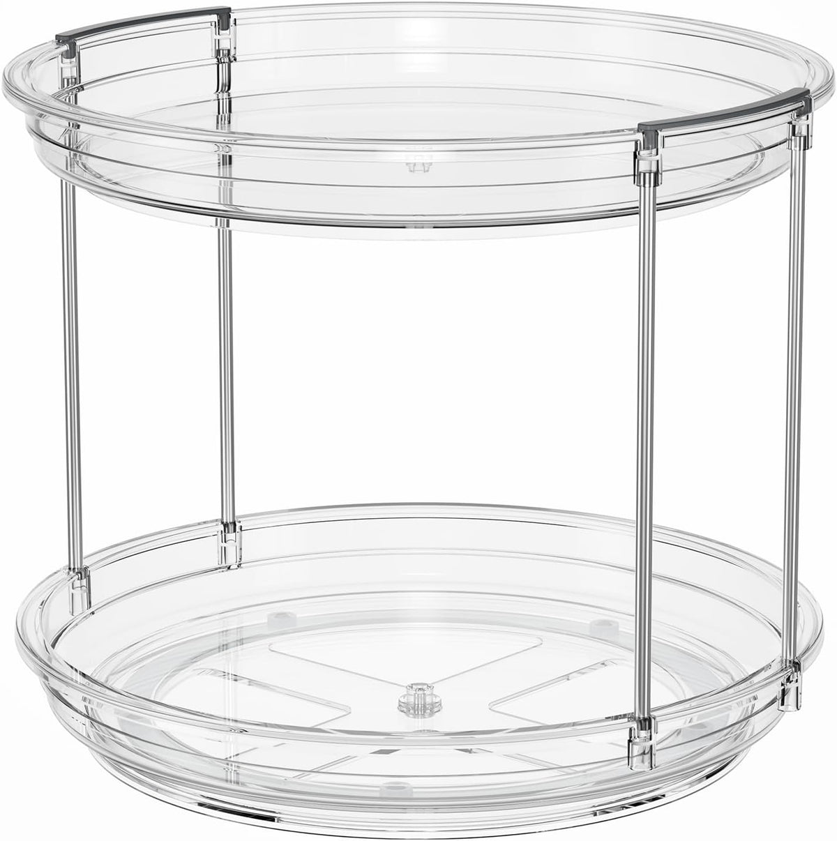 LAMU 2 Tier Clear Lazy Susan 12'' Crystal Look Rotating Organizer for Bright Pantry Styling and Polished Vanity Counters
