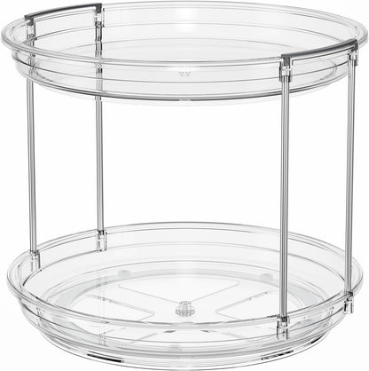 LAMU 2 Tier Clear Lazy Susan 12'' Crystal Look Rotating Organizer for Bright Pantry Styling and Polished Vanity Counters