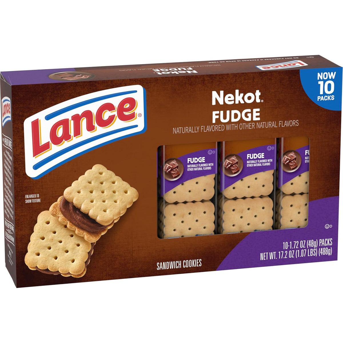 Lance Nekot Fudge Sandwich Cookies, Kid-Friendly Single-Serve Cookie Packs for Lunchboxes and Playdates