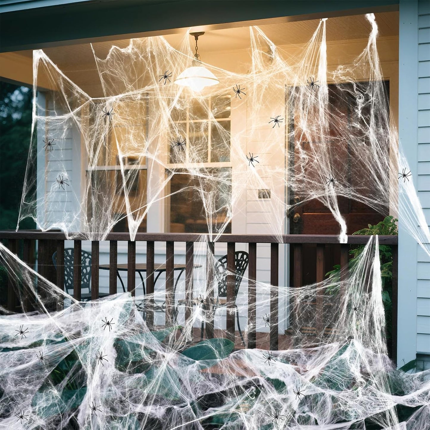 Land Guard 200 sqft Spider Web Halloween Decor for Living Room and Entryway, Stretchy Polyester Cobweb with 10 Spiders for Indoor Spooky Ambiance