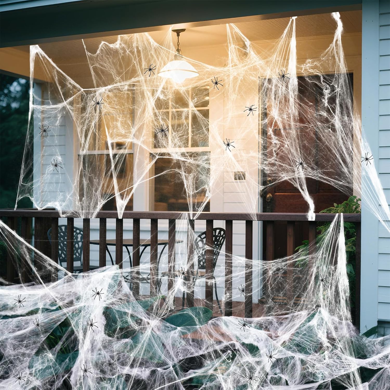 Land Guard 200 sqft Spider Web Halloween Decor for Living Room and Entryway, Stretchy Polyester Cobweb with 10 Spiders for Indoor Spooky Ambiance