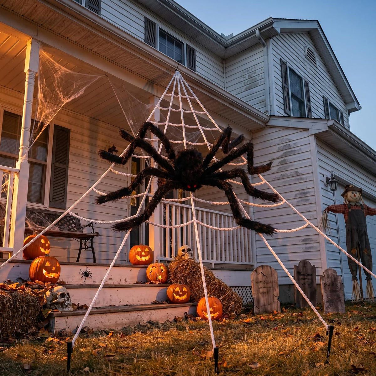 Land Guard Easy-Install Spider Web and Spider Halloween Set for Busy Parents Decorating Yards, Garages, and Kids' Party Spaces