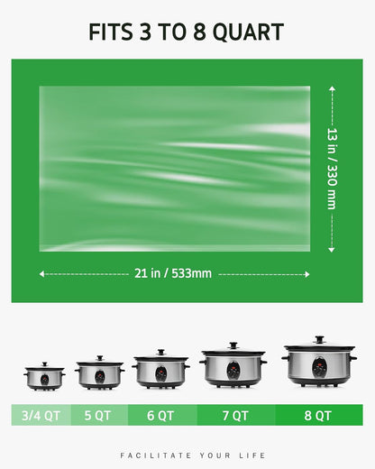 large 13" x 21" size that fits 3qt to 8qt slow cooker pots