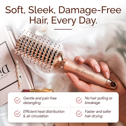 large vented holes for faster blow drying and heat protection