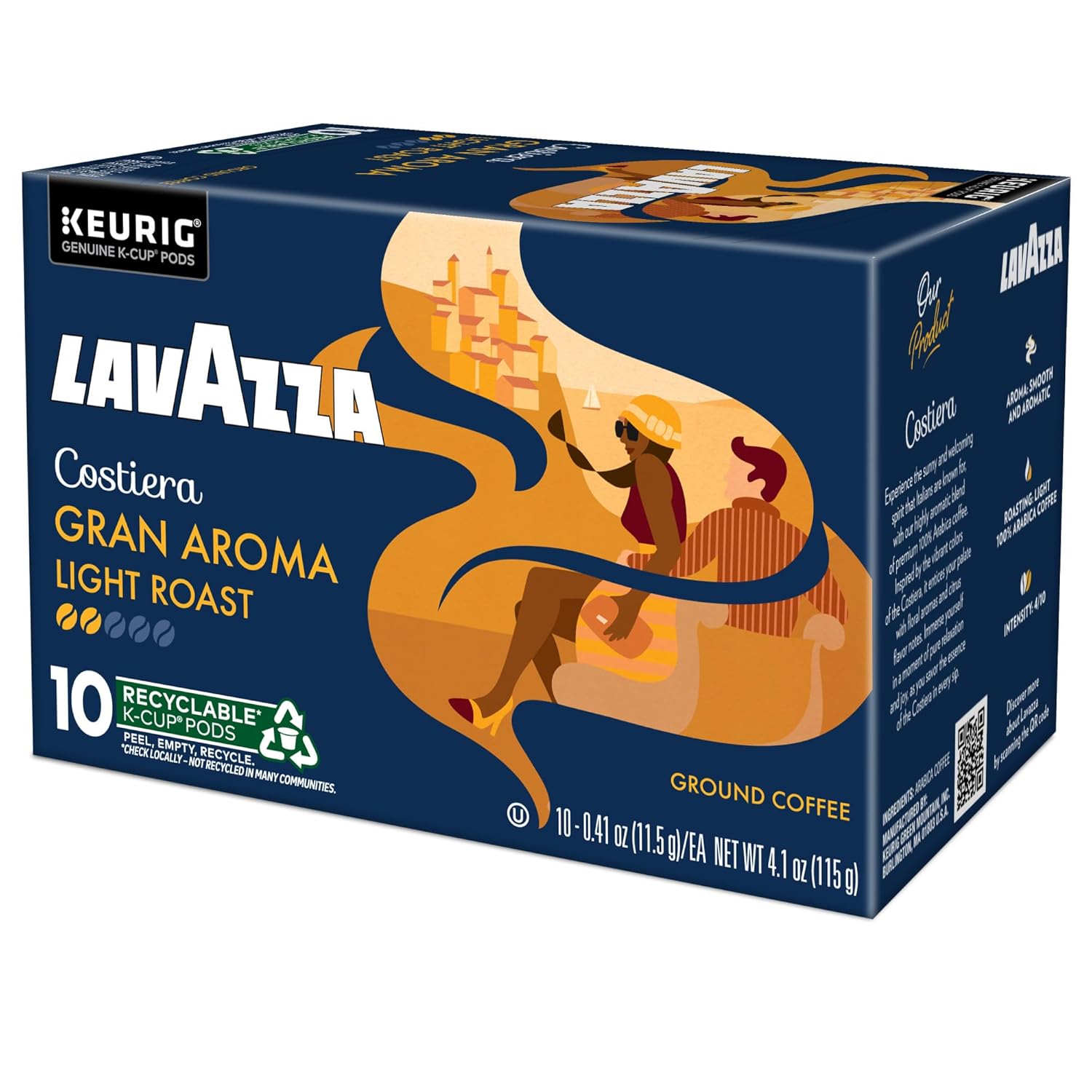 Lavazza Costiera Gran Aroma Keurig Pods for Hybrid Workspace Mornings, 60-Count Italian Light Roast Coffee