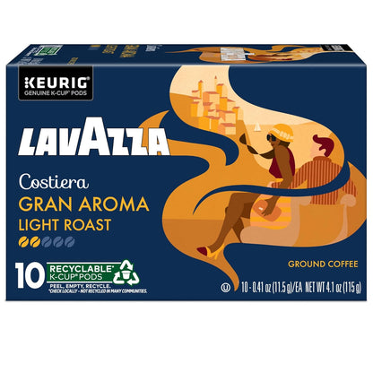Lavazza Costiera Gran Aroma Keurig Pods for Hybrid Workspace Mornings, 60-Count Italian Light Roast Coffee