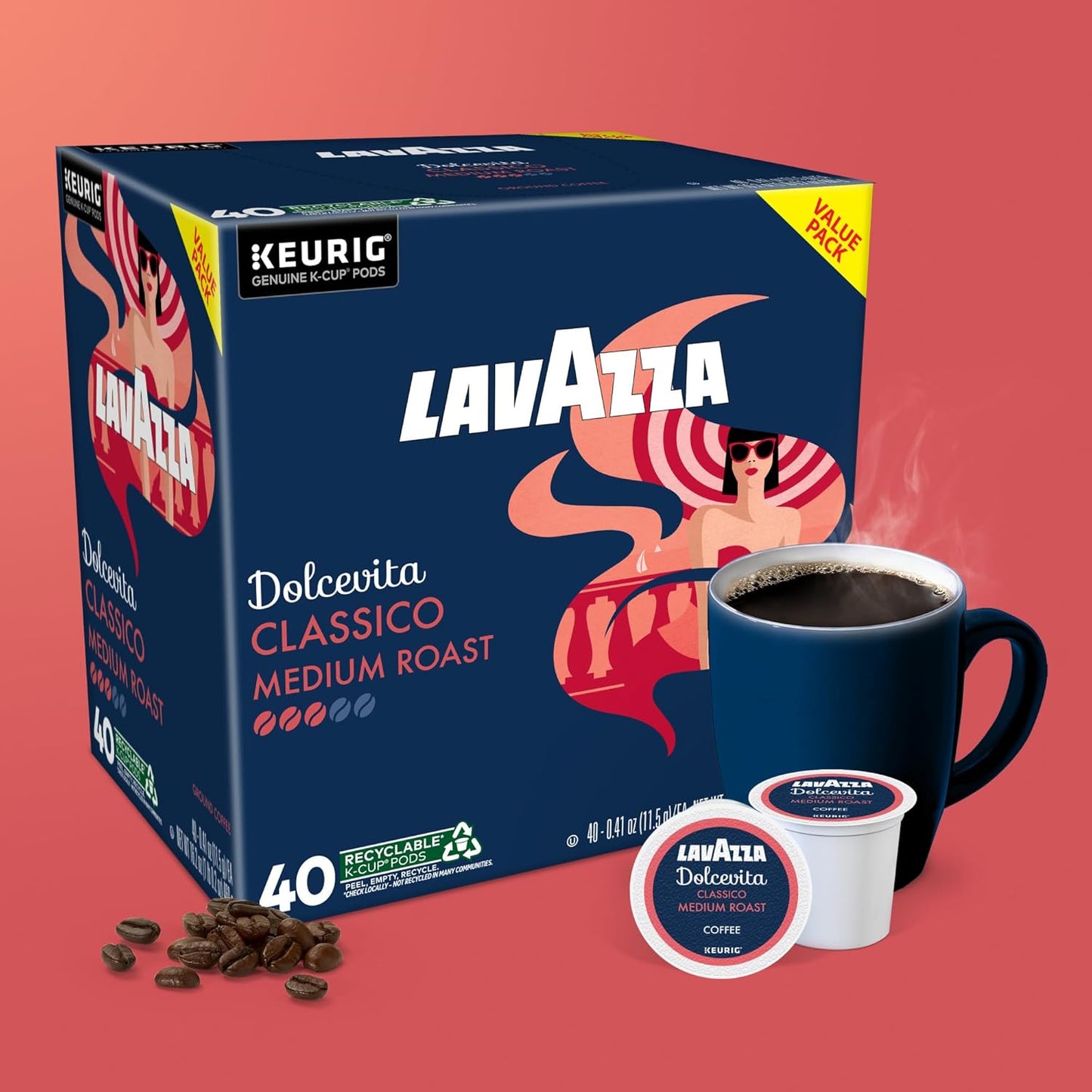 Lavazza Dolcevita Classico Single-Serve Pods – Desk-Side Italian Coffee for Remote Work Focus, 40-Count Box