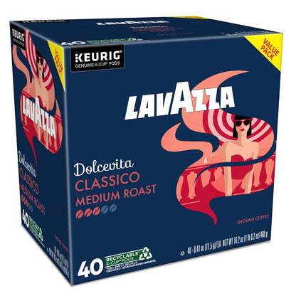 Lavazza Dolcevita Classico Single-Serve Pods – Desk-Side Italian Coffee for Remote Work Focus, 40-Count Box