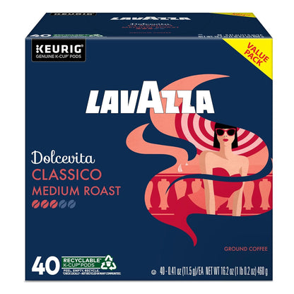 Lavazza Dolcevita Classico Single-Serve Pods – Desk-Side Italian Coffee for Remote Work Focus, 40-Count Box