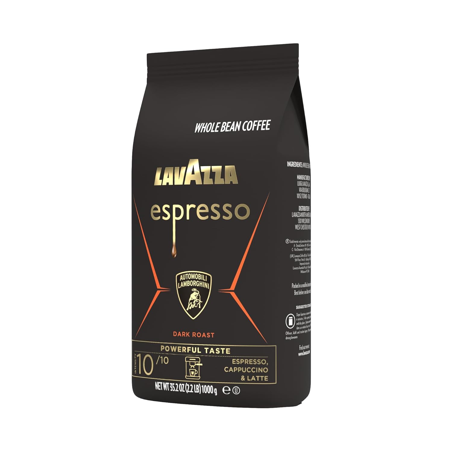 Lavazza Espresso Whole Bean for Automobili Lamborghini, 2.2 lb Dark Roast Bag, Collectible Italian Craftsmanship for the Connoisseur Kitchen
