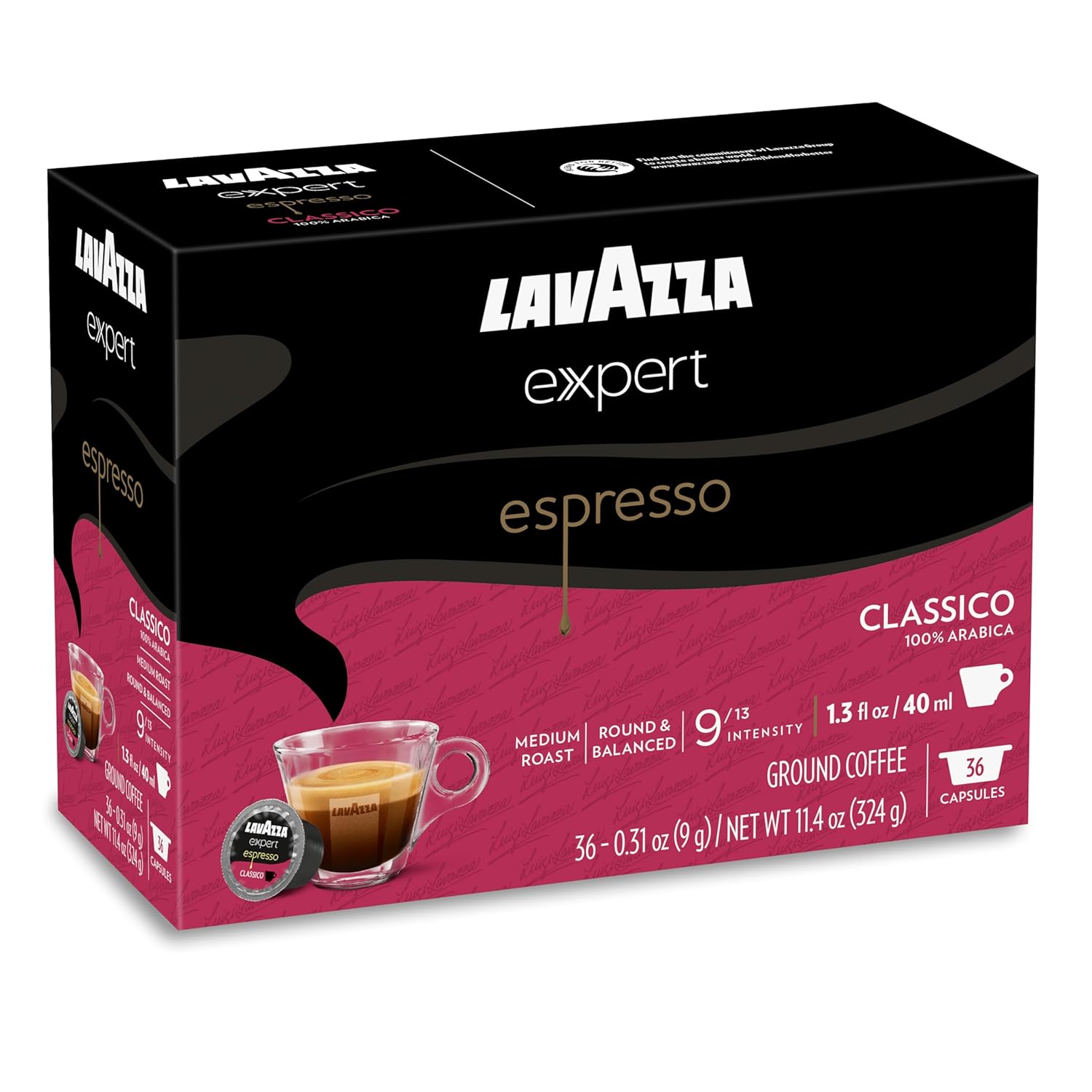 Lavazza Expert Espresso Classico Capsules – Quick Morning Espresso Shots for Remote Professionals, 36 Count