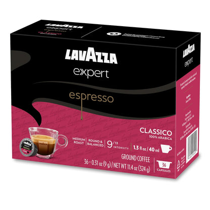 Lavazza Expert Espresso Classico Capsules – Quick Morning Espresso Shots for Remote Professionals, 36 Count