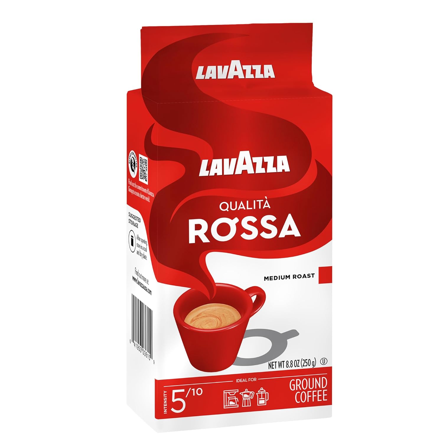 Lavazza Qualità Rossa Ground Coffee – Compact Brick for Clutter-Free Countertops, Drip Coffee Ready