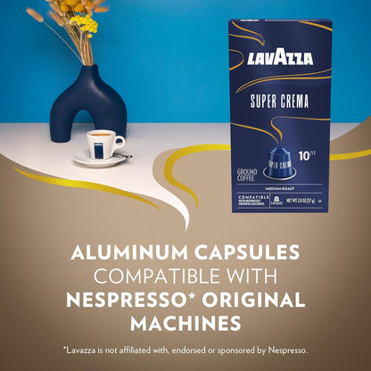 Lavazza Super Crema Aluminum Capsules for Nespresso Original Machines – Premium Italian Espresso for the Curated Home Bar