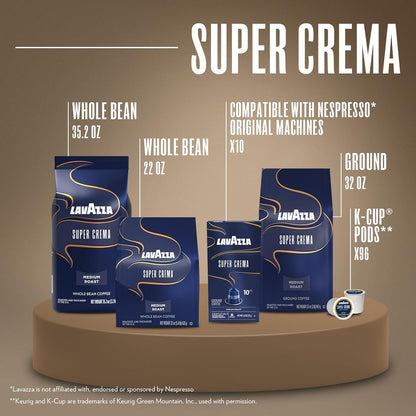 Lavazza Super Crema Whole Bean Coffee – Artisanal Italian Roast for an Elevated Espresso Ritual