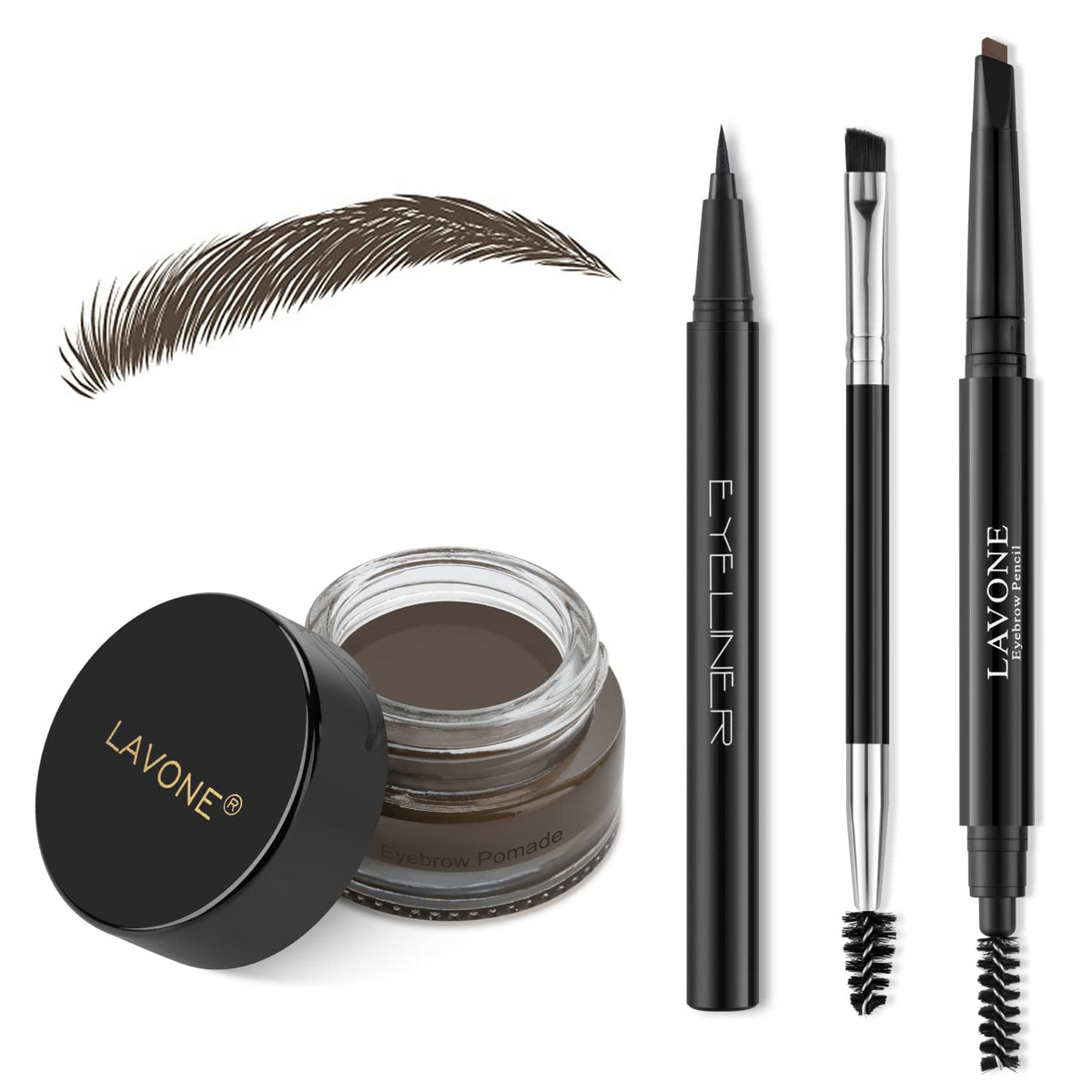 LAVONE Eyebrow Stamp Pencil Kit for Eyebrows Makeup, with Waterproof Eyebrow Pencil, Eyeliner, Eyebrow Pomade, and Dual-ended Eyebrow Brush - Medium Brown