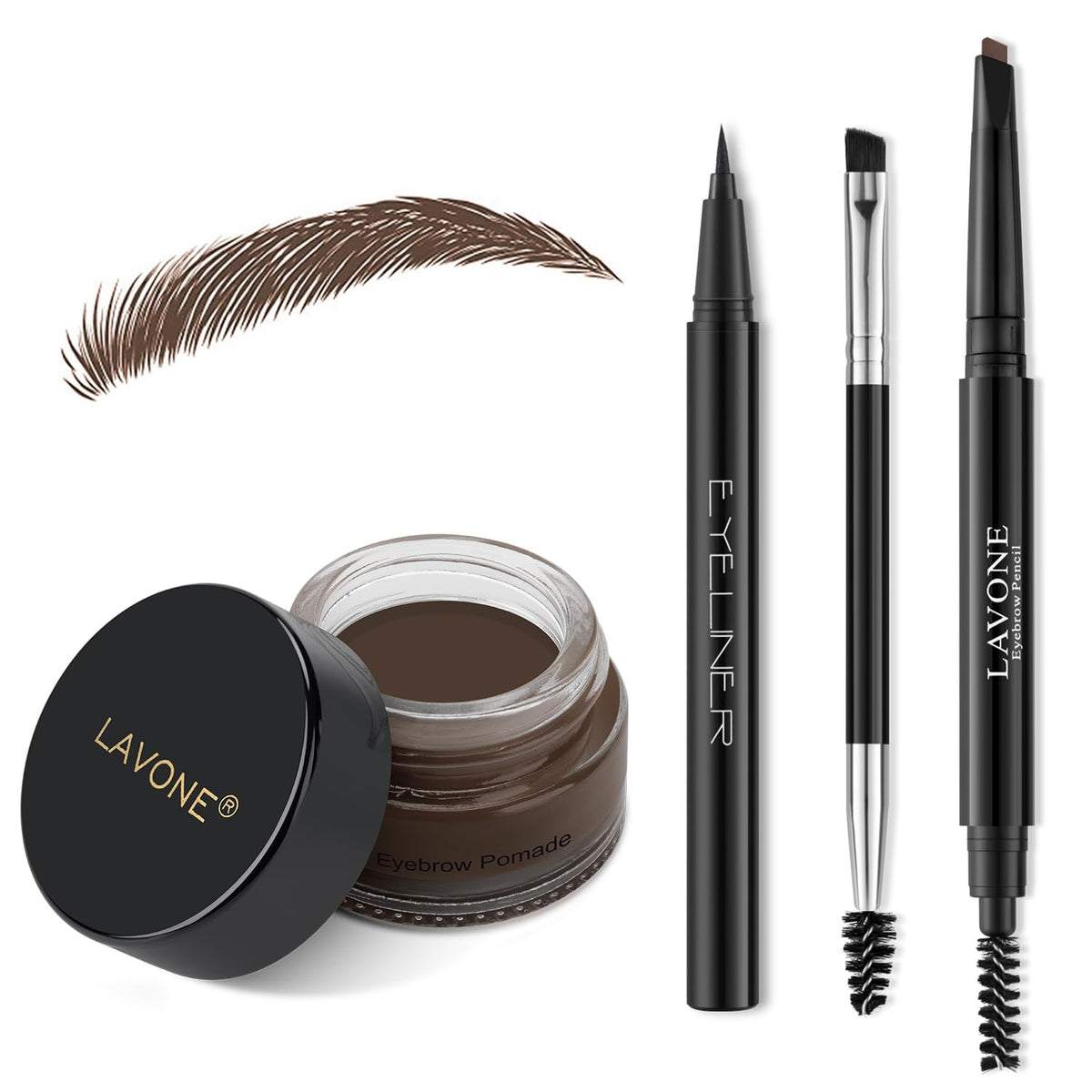 LAVONE Eyebrow Stamp Pencil Kit for Eyebrows Makeup, with Waterproof Eyebrow Pencil, Eyeliner, Eyebrow Pomade, and Dual-ended Eyebrow Brush - Dark Brunette