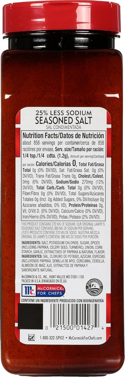 Lawry's 25% Less Sodium Seasoned Salt – Wellness Pantry Staple for Low-Sodium Lifestyles, Vegetables and Lean Proteins