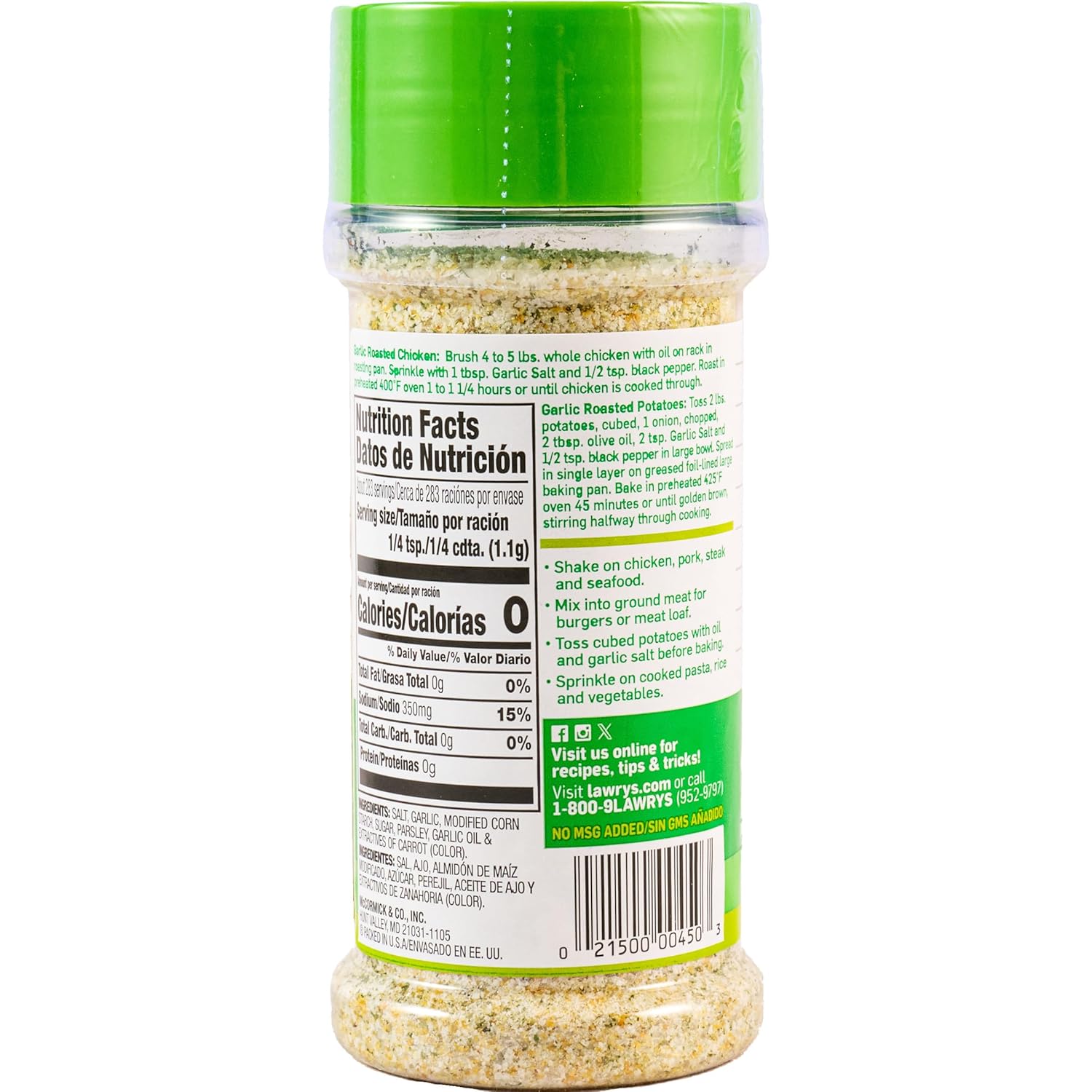 Lawry's Garlic Salt – Backyard Grill Seasoning for Steaks, Burgers, and Chops, Coarse Ground, 11 oz