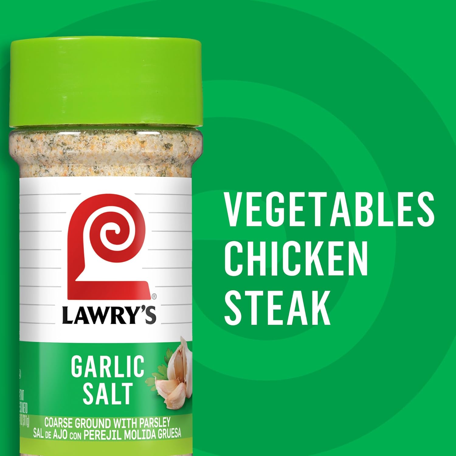 Lawry's Garlic Salt – Backyard Grill Seasoning for Steaks, Burgers, and Chops, Coarse Ground, 11 oz