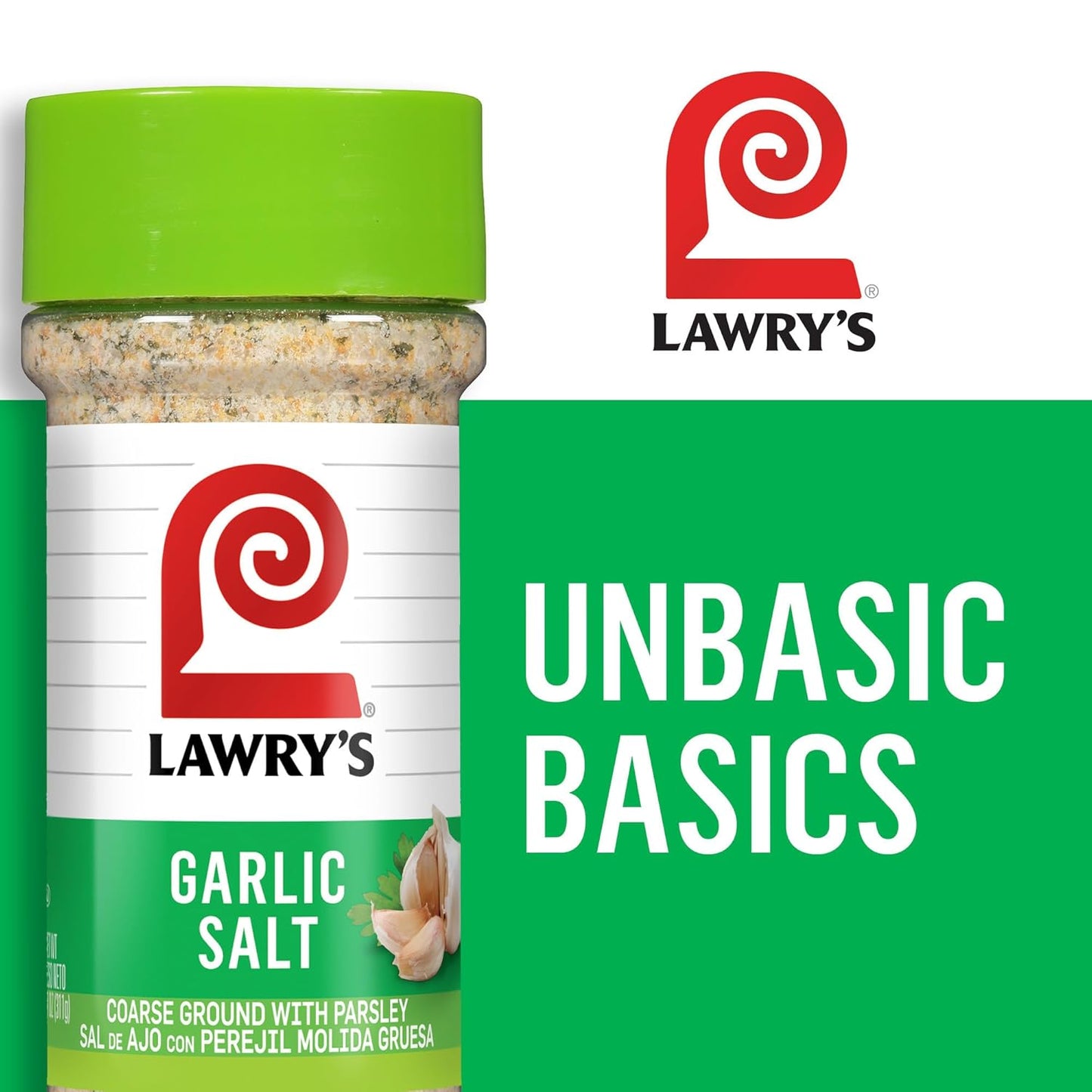 Lawry's Garlic Salt – Backyard Grill Seasoning for Steaks, Burgers, and Chops, Coarse Ground, 11 oz