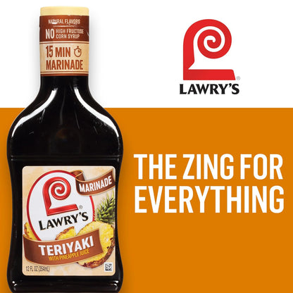 Lawry's Teriyaki With Pineapple Juice Marinade – Keto-Friendly Teriyaki Marinade for Low-Carb Lifestyles, 12 fl oz