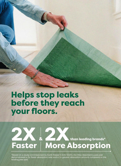 layered leak-locking core with adhesive corner tabs for hard-floor grip