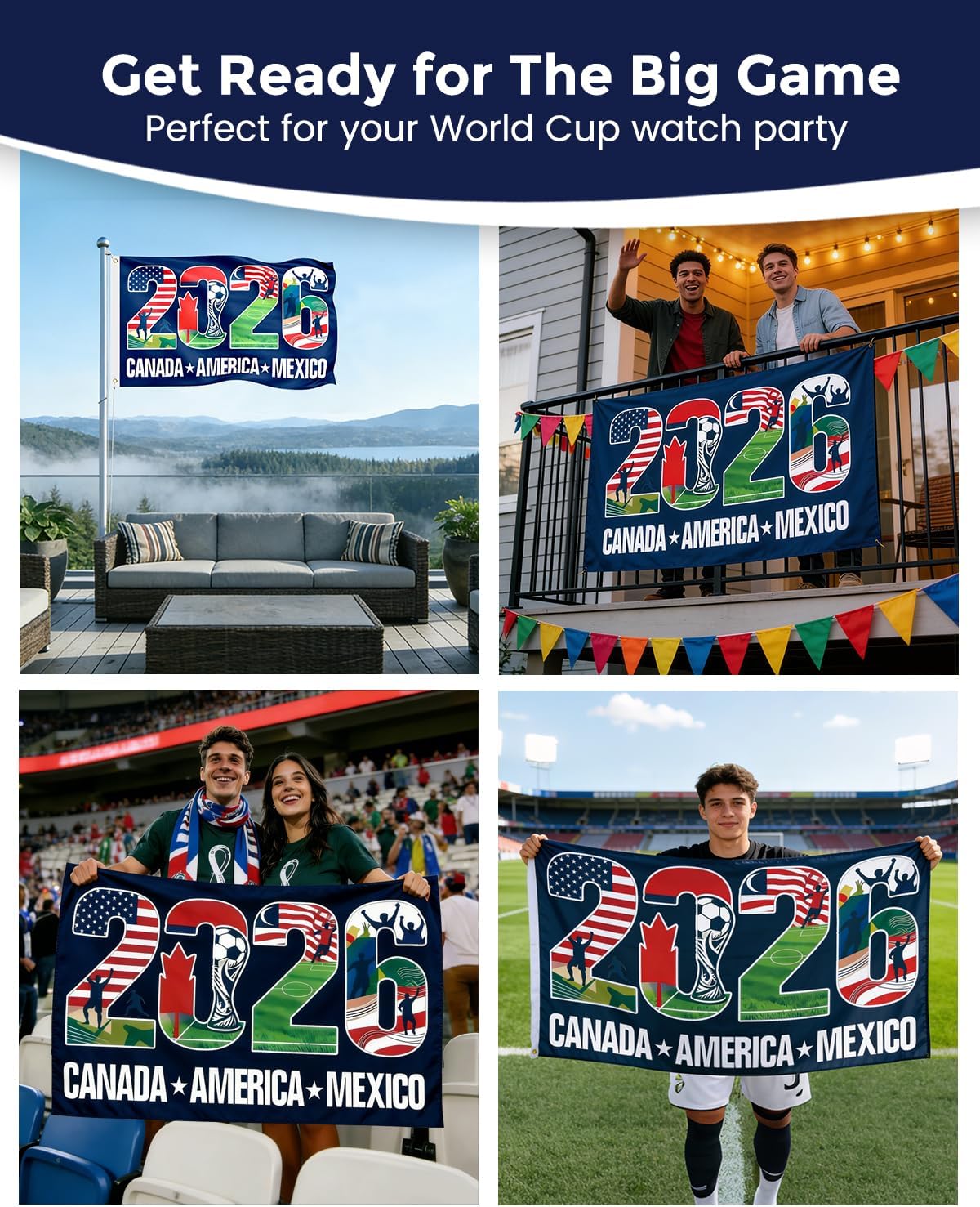 LCHIVI USA Canada Mexico 2026 World Cup Flag 5x3FT - Collectible Soccer Gift Idea for Mom, Him, Her, and Devoted Match-Day Hosts