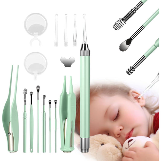 led-illuminated ear scoop with two interchangeable spoon sizes for soft and mid-canal wax