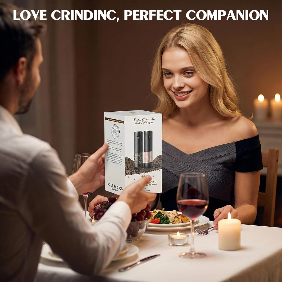 LED Pepper Grinder Set – Safe Late Night Cooking Companion, No Open Flame Required with Clear Battery Operated Visibility Light