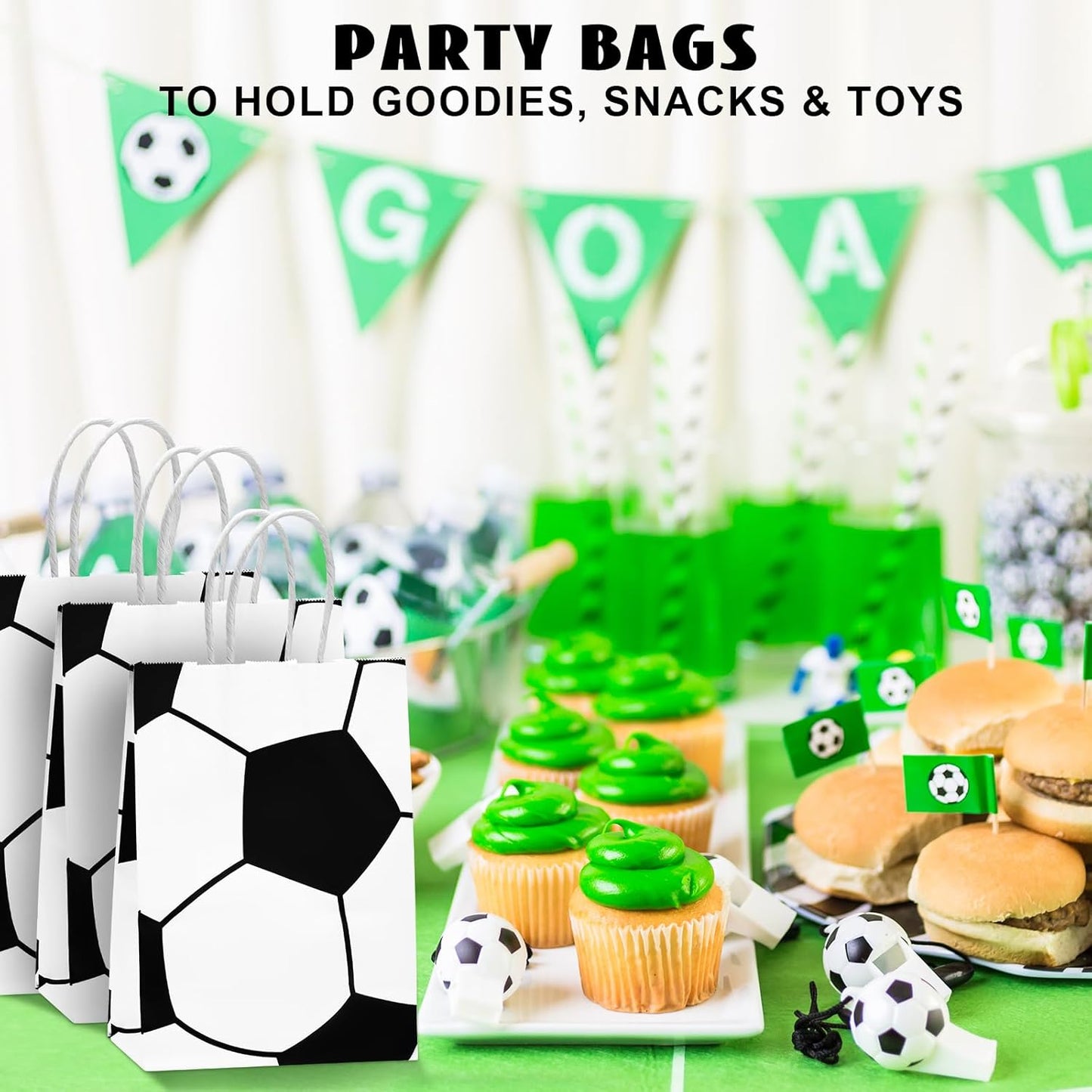 Leezmark Kids Soccer Gift Bags – Themed Treat Bags for Birthday Party Favors, Indoor Playroom & Nursery Celebrations