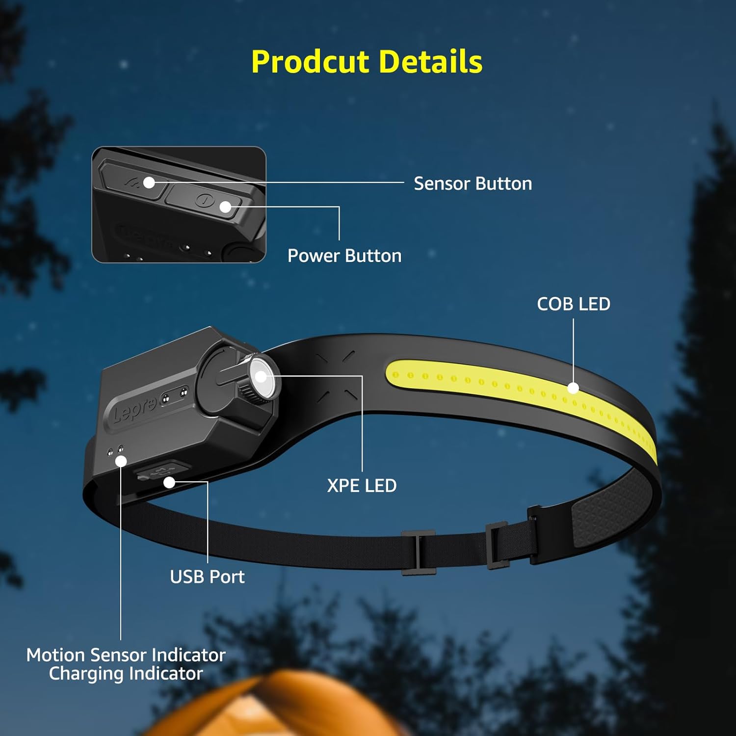 Lepro Headlamp Gift Set Idea for Dad, Husband and Outdoor Enthusiasts – USB-C Rechargeable, Motion Sensor